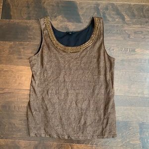 Lafayette 148 Brown Linen tank with embellishments Ladies L